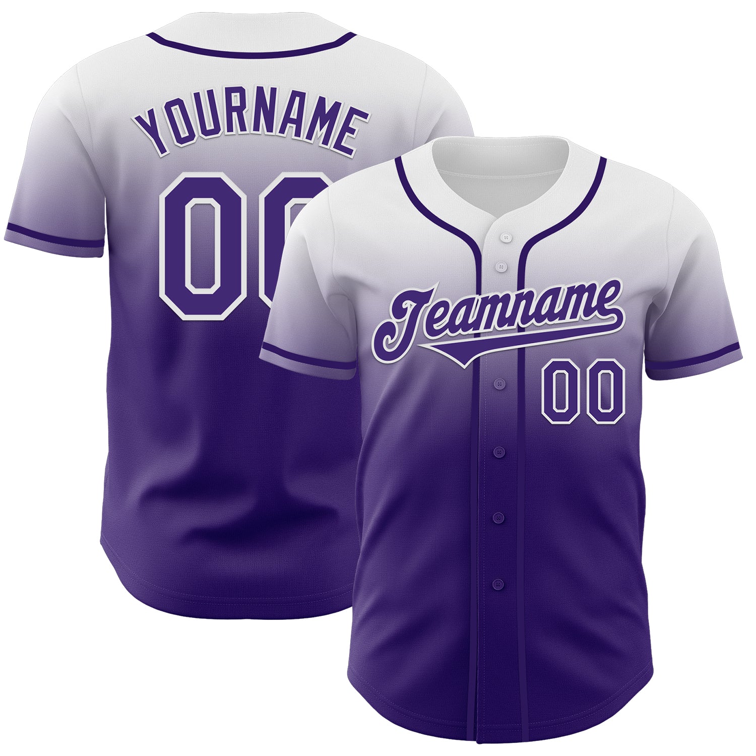 Custom White Purple Authentic Fade Fashion Baseball Jersey