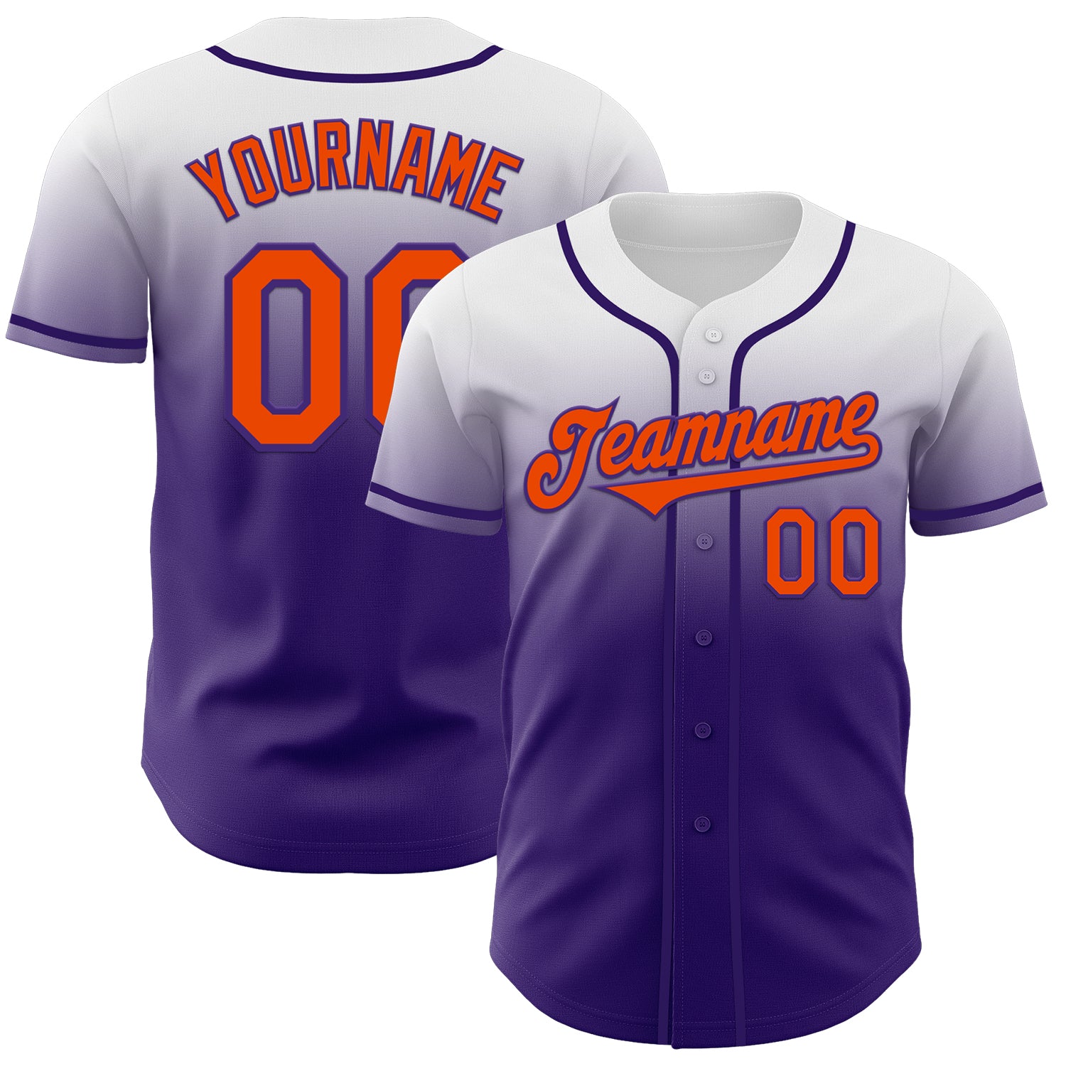Custom White Orange-Purple Authentic Fade Fashion Baseball Jersey