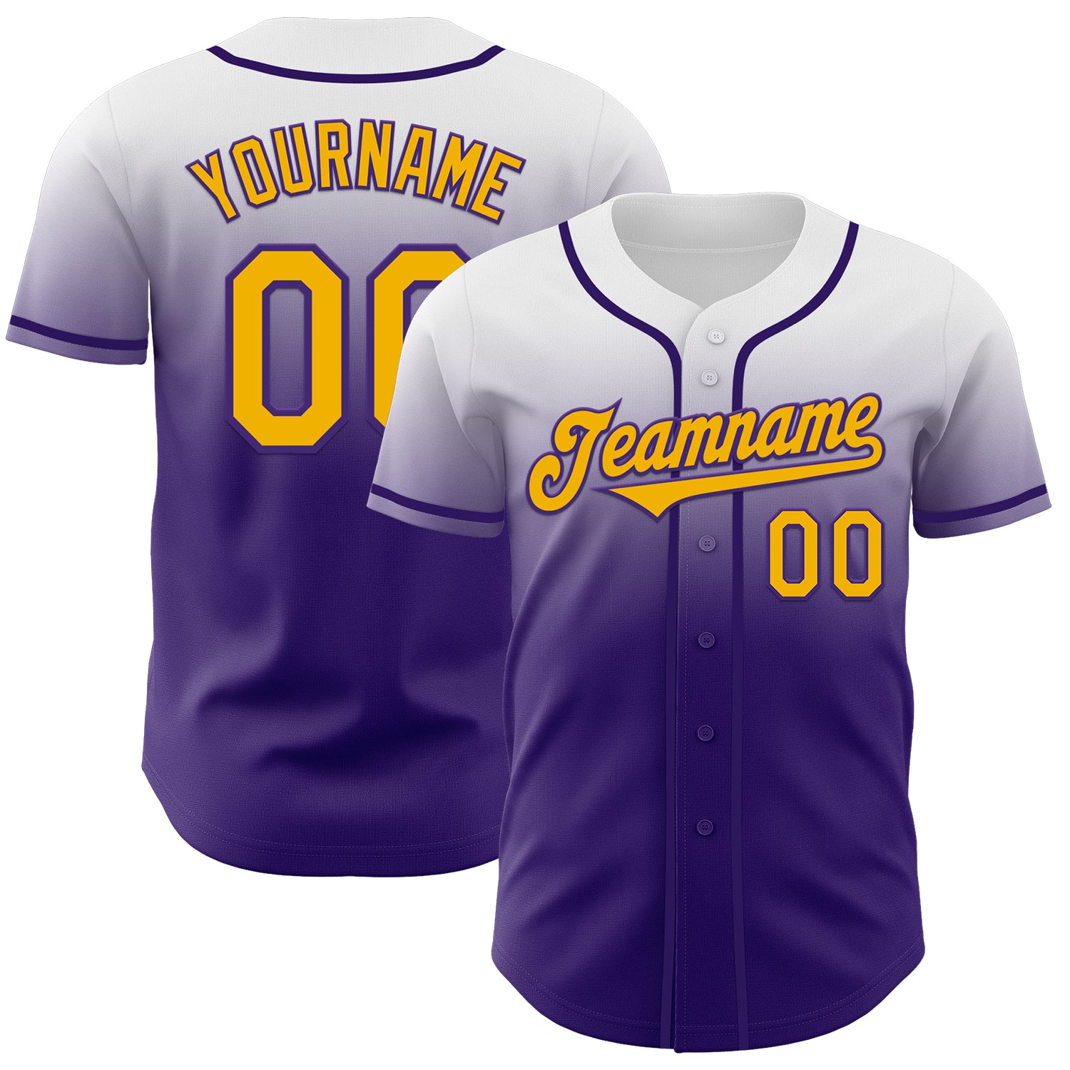 Custom White Gold-Purple Authentic Fade Fashion Baseball Jersey