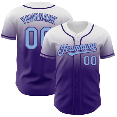 Custom White Light Blue-Purple Authentic Fade Fashion Baseball Jersey