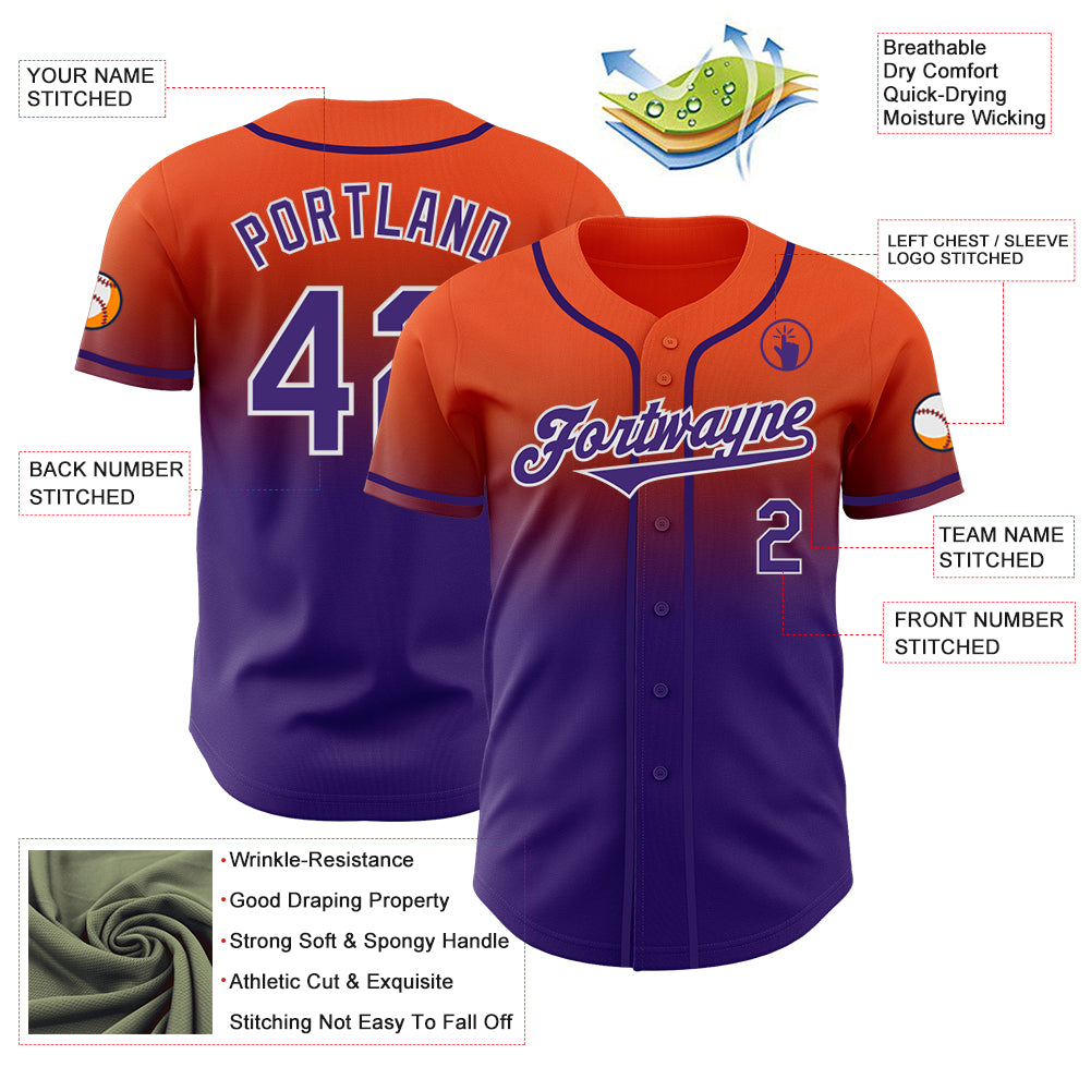 Custom Orange Purple-White Authentic Fade Fashion Baseball Jersey