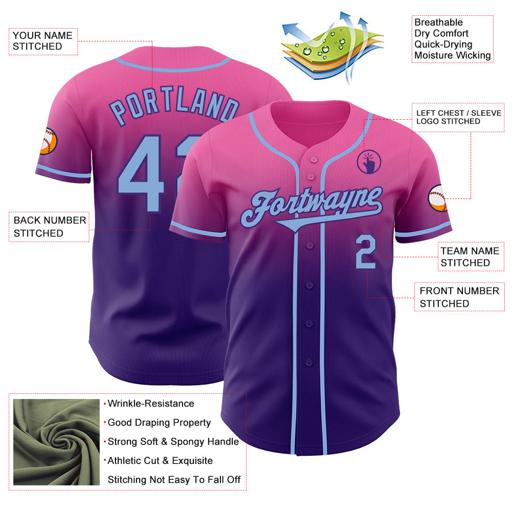 Custom Pink Light Blue-Purple Authentic Fade Fashion Baseball Jersey