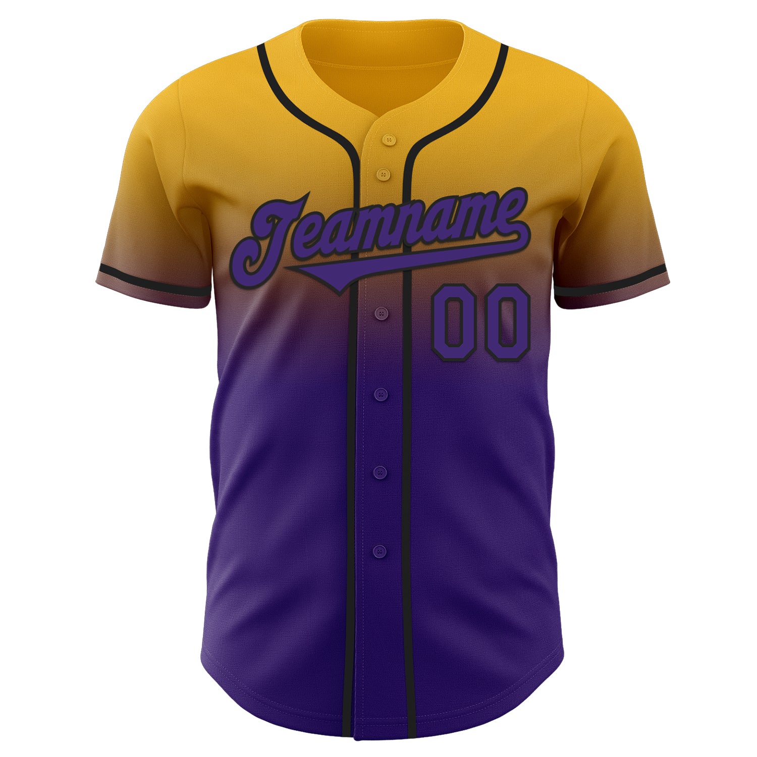 Custom Gold Purple-Black Authentic Fade Fashion Baseball Jersey