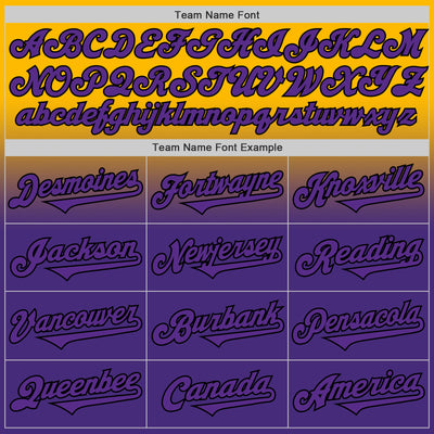 Custom Gold Purple-Black Authentic Fade Fashion Baseball Jersey