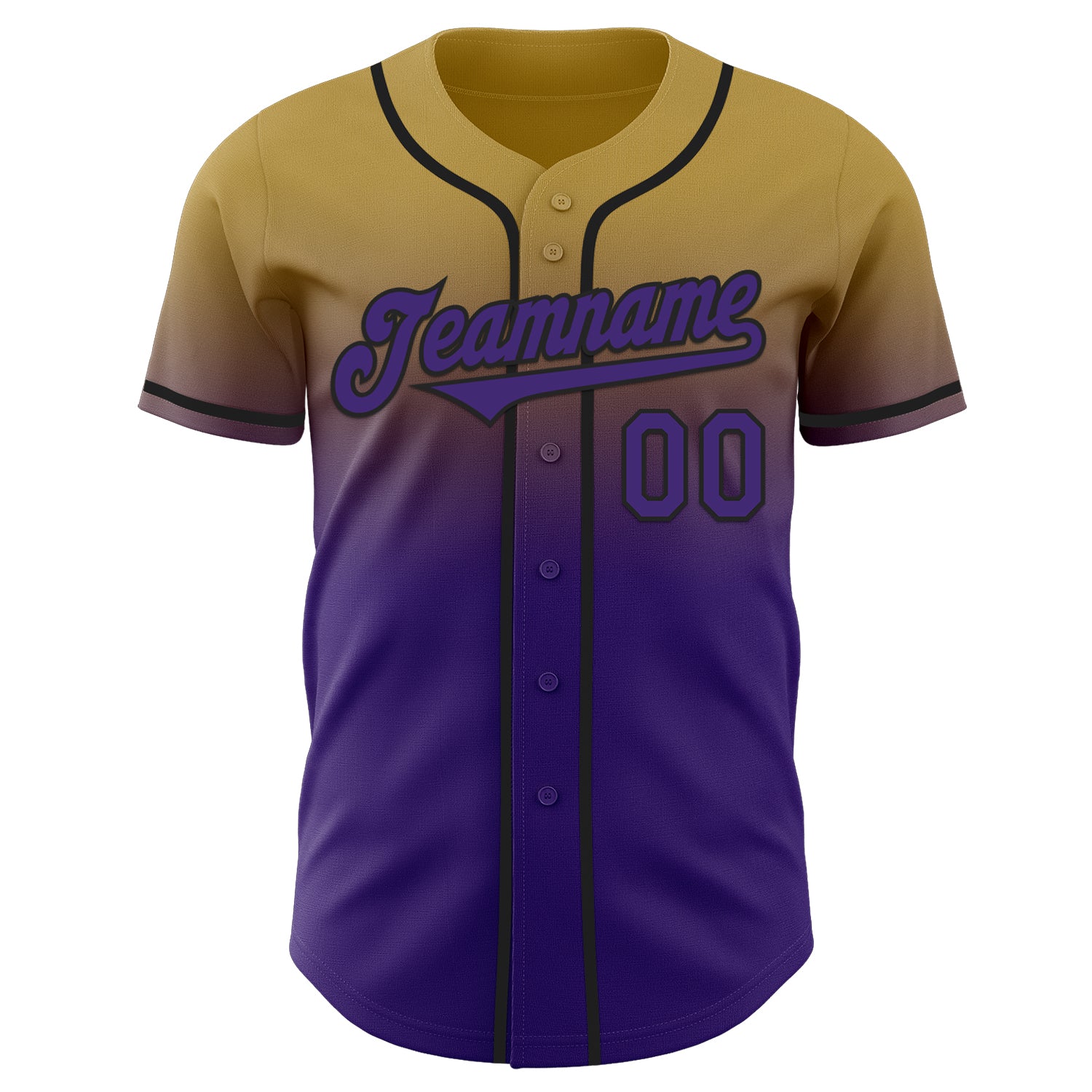 Custom Old Gold Purple-Black Authentic Fade Fashion Baseball Jersey