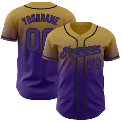 Custom Old Gold Purple-Black Authentic Fade Fashion Baseball Jersey