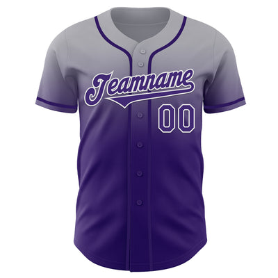 Custom Gray Purple-White Authentic Fade Fashion Baseball Jersey