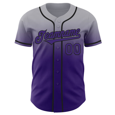 Custom Gray Purple-Black Authentic Fade Fashion Baseball Jersey