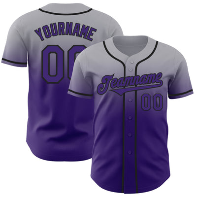 Custom Gray Purple-Black Authentic Fade Fashion Baseball Jersey