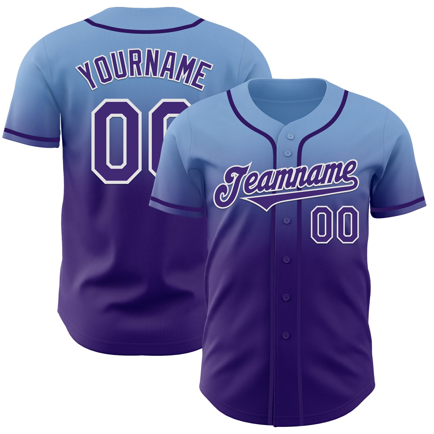 Custom Light Blue Purple-White Authentic Fade Fashion Baseball Jersey