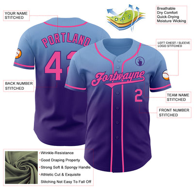 Custom Light Blue Pink-Purple Authentic Fade Fashion Baseball Jersey