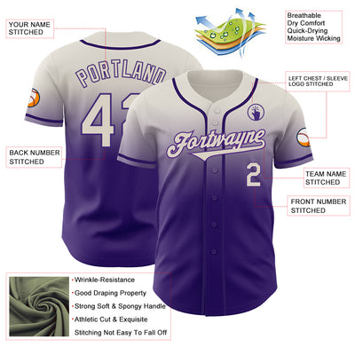 Custom Cream Purple Authentic Fade Fashion Baseball Jersey