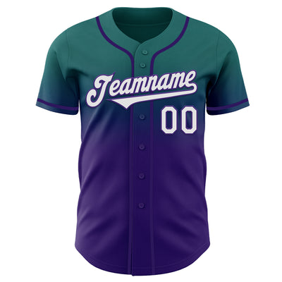 Custom Teal White-Purple Authentic Fade Fashion Baseball Jersey