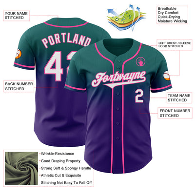 Custom Teal White Purple-Pink Authentic Fade Fashion Baseball Jersey