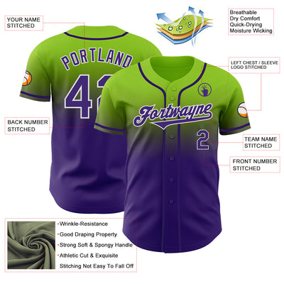Custom Neon Green Purple-White Authentic Fade Fashion Baseball Jersey