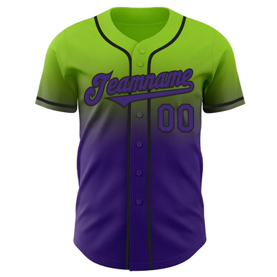 Custom Neon Green Purple-Black Authentic Fade Fashion Baseball Jersey