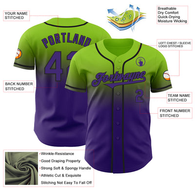 Custom Neon Green Purple-Black Authentic Fade Fashion Baseball Jersey