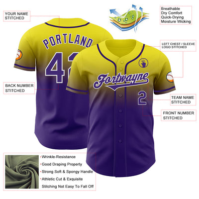 Custom Light Yellow Purple-White Authentic Fade Fashion Baseball Jersey