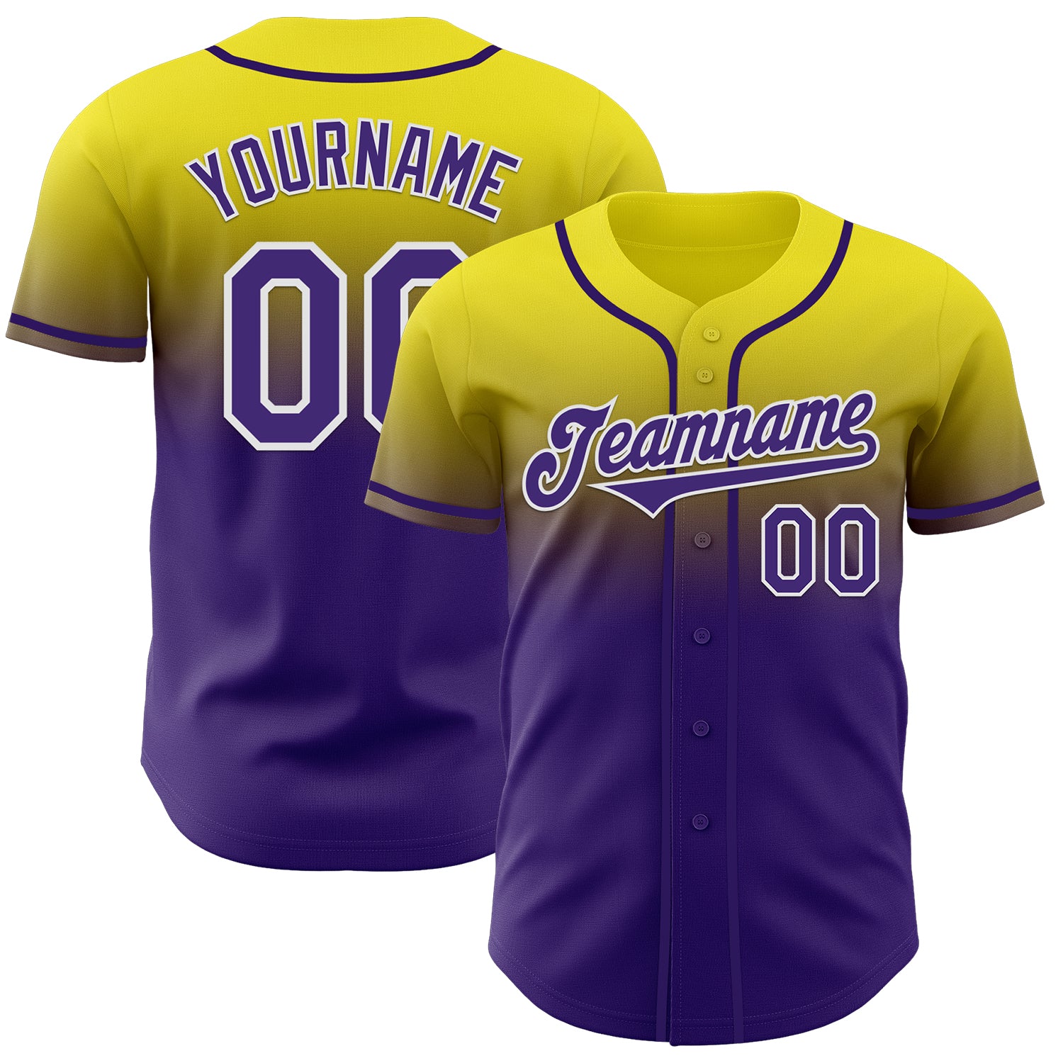 Custom Light Yellow Purple-White Authentic Fade Fashion Baseball Jersey