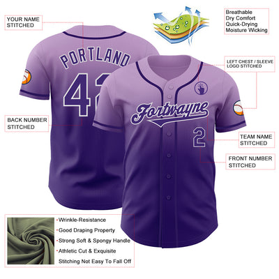 Custom Light Purple Purple-White Authentic Fade Fashion Baseball Jersey