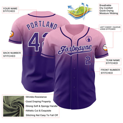 Custom Light Pink Purple-White Authentic Fade Fashion Baseball Jersey