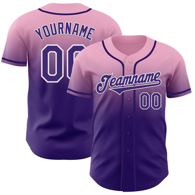 Custom Light Pink Purple-White Authentic Fade Fashion Baseball Jersey