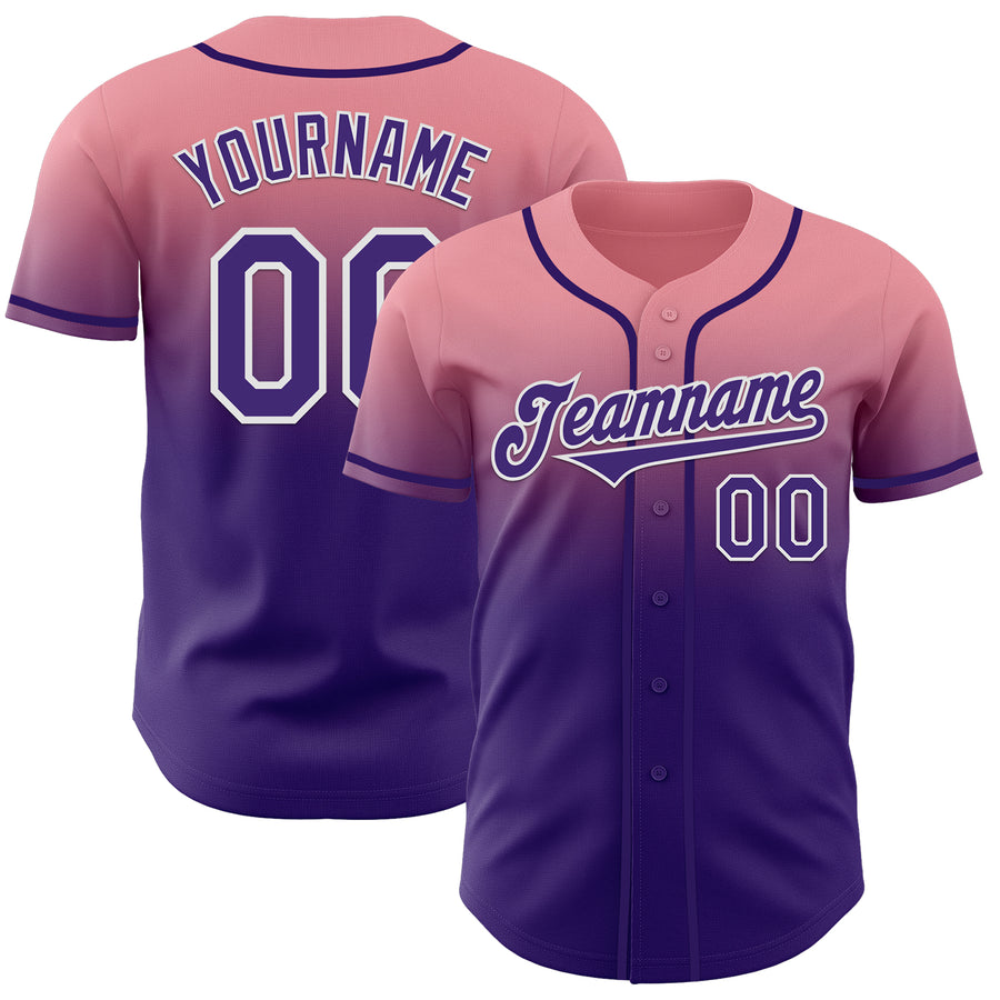 Custom Medium Pink Purple-White Authentic Fade Fashion Baseball Jersey