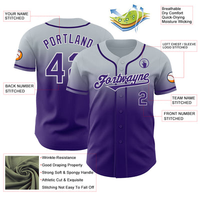 Custom Silver Purple-White Authentic Fade Fashion Baseball Jersey