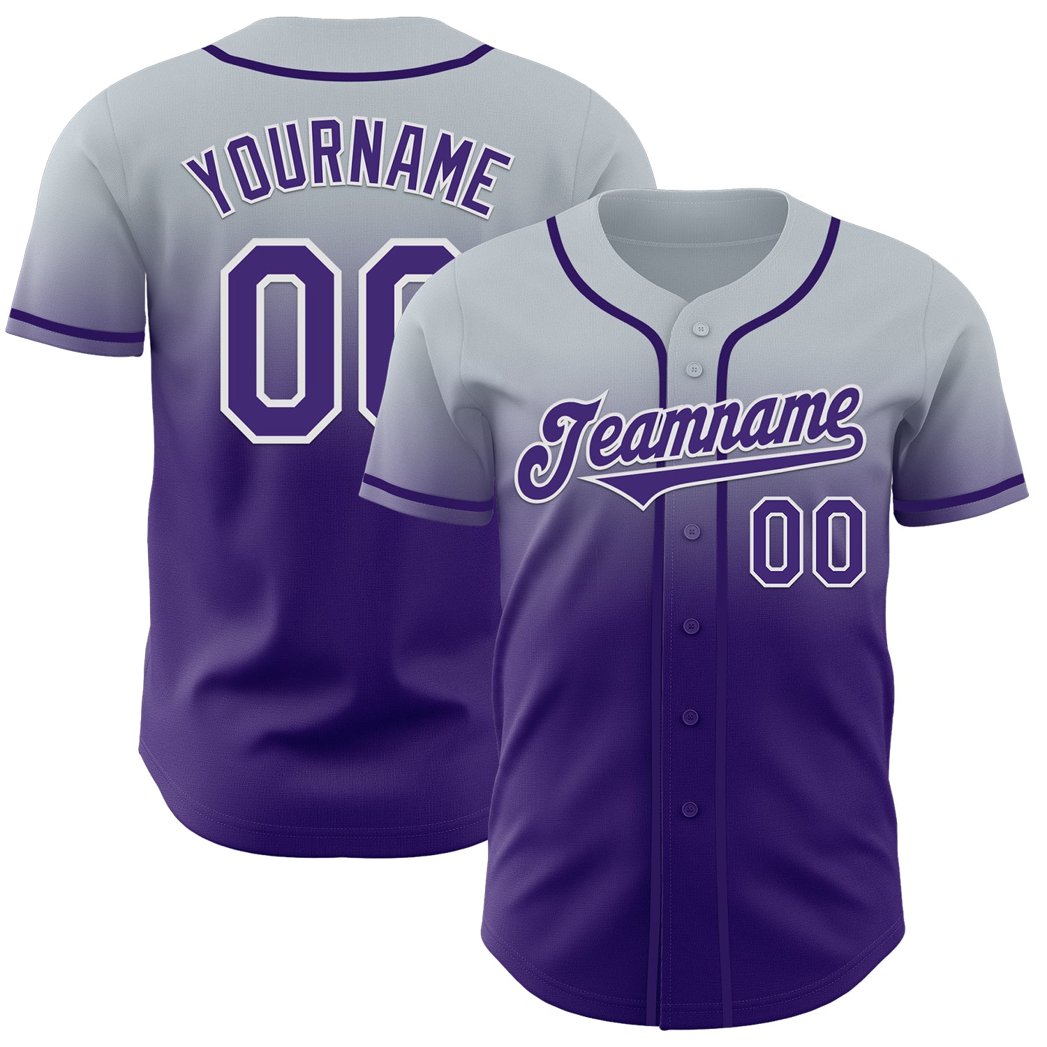 Custom Silver Purple-White Authentic Fade Fashion Baseball Jersey