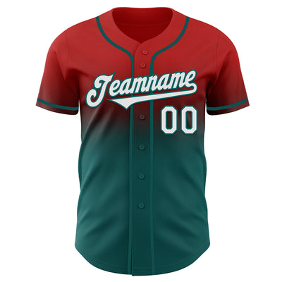 Custom Red White-Teal Authentic Fade Fashion Baseball Jersey