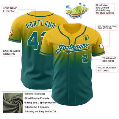 Custom Yellow Teal-White Authentic Fade Fashion Baseball Jersey