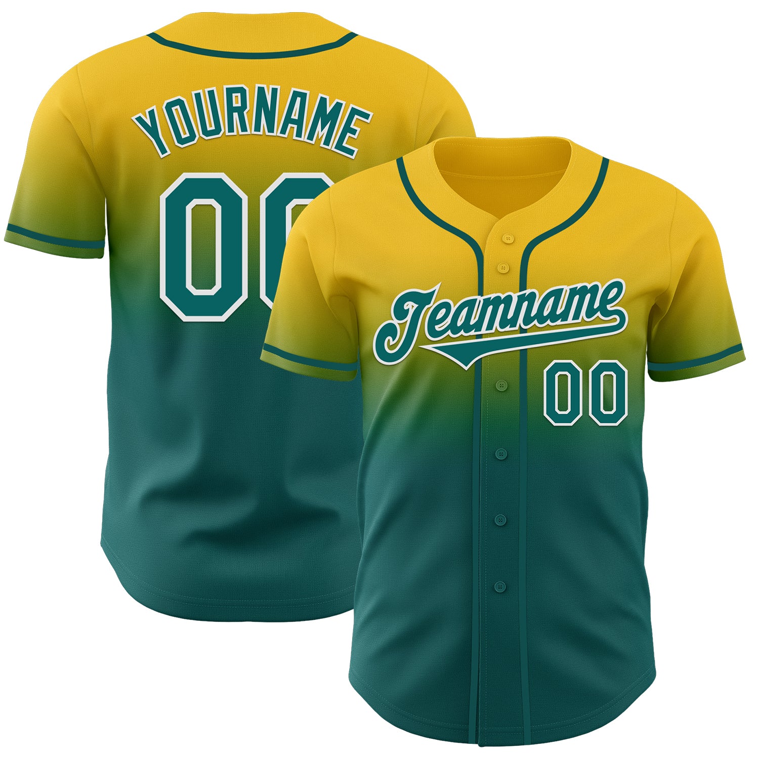 Custom Yellow Teal-White Authentic Fade Fashion Baseball Jersey
