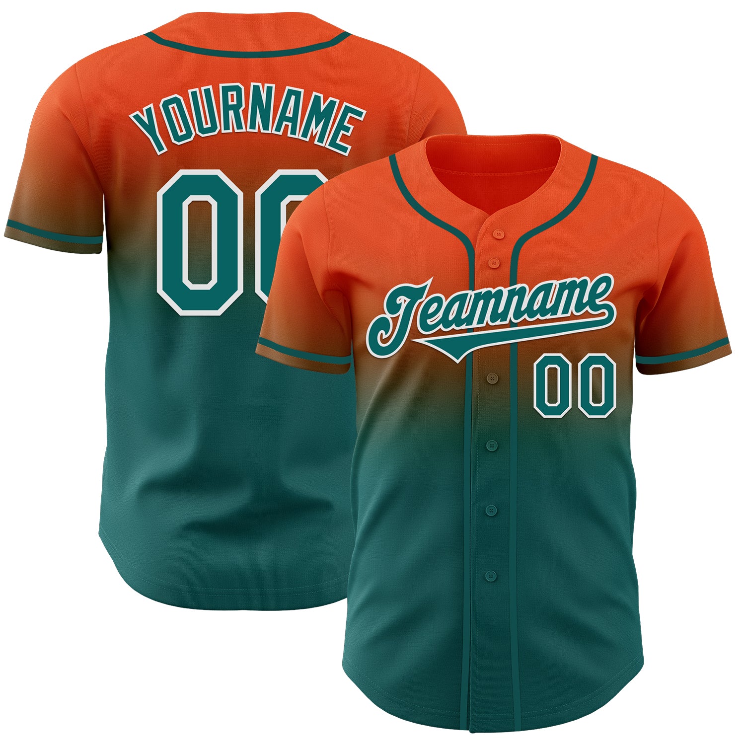 Custom Orange Teal-White Authentic Fade Fashion Baseball Jersey