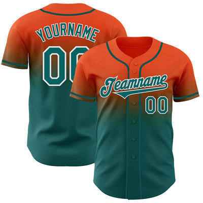 Custom Orange Teal-White Authentic Fade Fashion Baseball Jersey