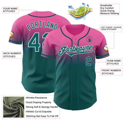 Custom Pink Teal-White Authentic Fade Fashion Baseball Jersey