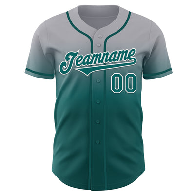 Custom Gray Teal-White Authentic Fade Fashion Baseball Jersey