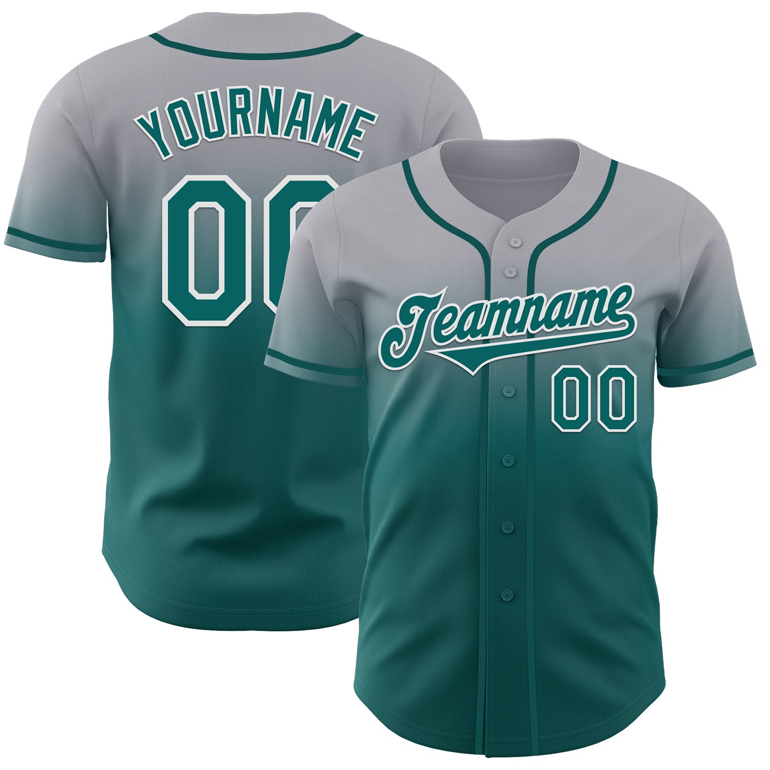 Custom Gray Teal-White Authentic Fade Fashion Baseball Jersey