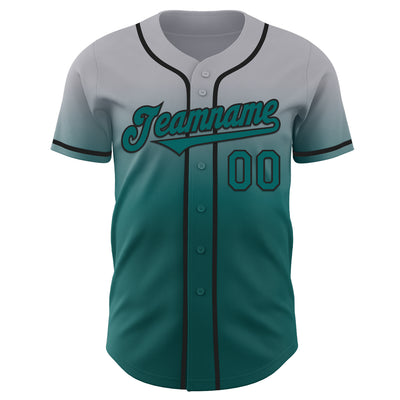 Custom Gray Teal-Black Authentic Fade Fashion Baseball Jersey