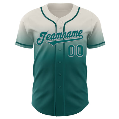 Custom Cream Teal-Gray Authentic Fade Fashion Baseball Jersey