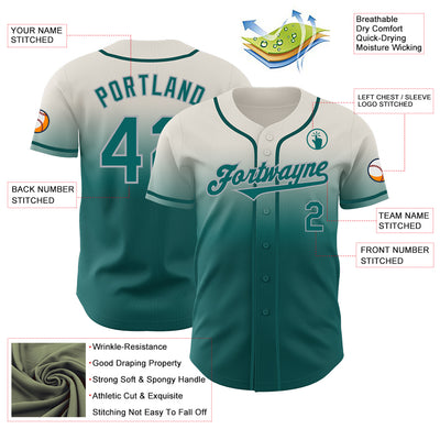 Custom Cream Teal-Gray Authentic Fade Fashion Baseball Jersey