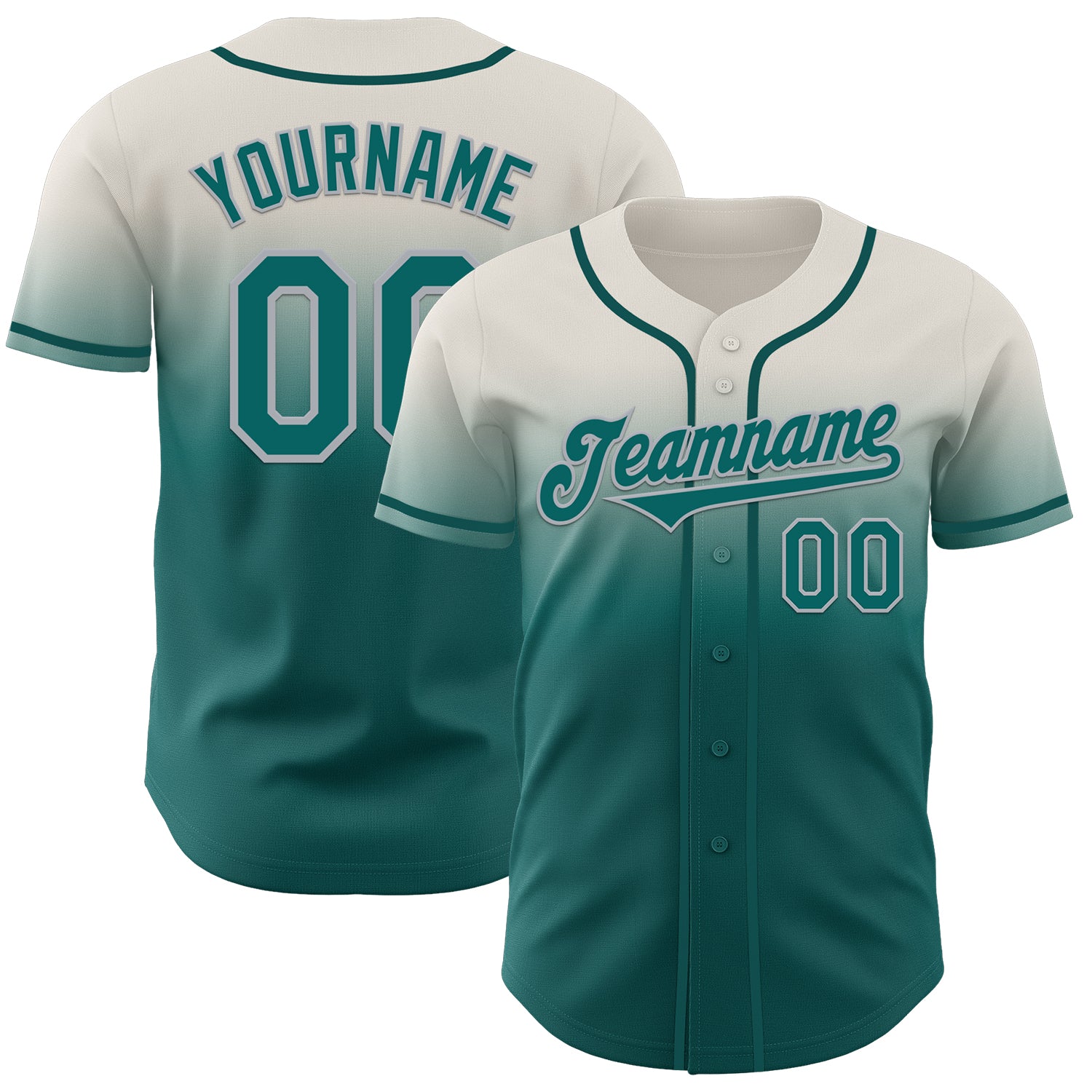 Custom Cream Teal-Gray Authentic Fade Fashion Baseball Jersey