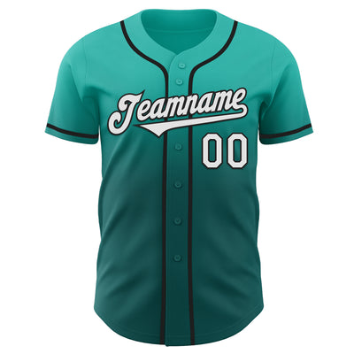 Custom Aqua White Teal-Black Authentic Fade Fashion Baseball Jersey