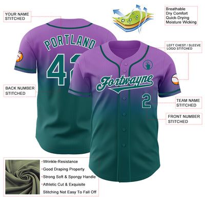 Custom Medium Purple Teal-White Authentic Fade Fashion Baseball Jersey