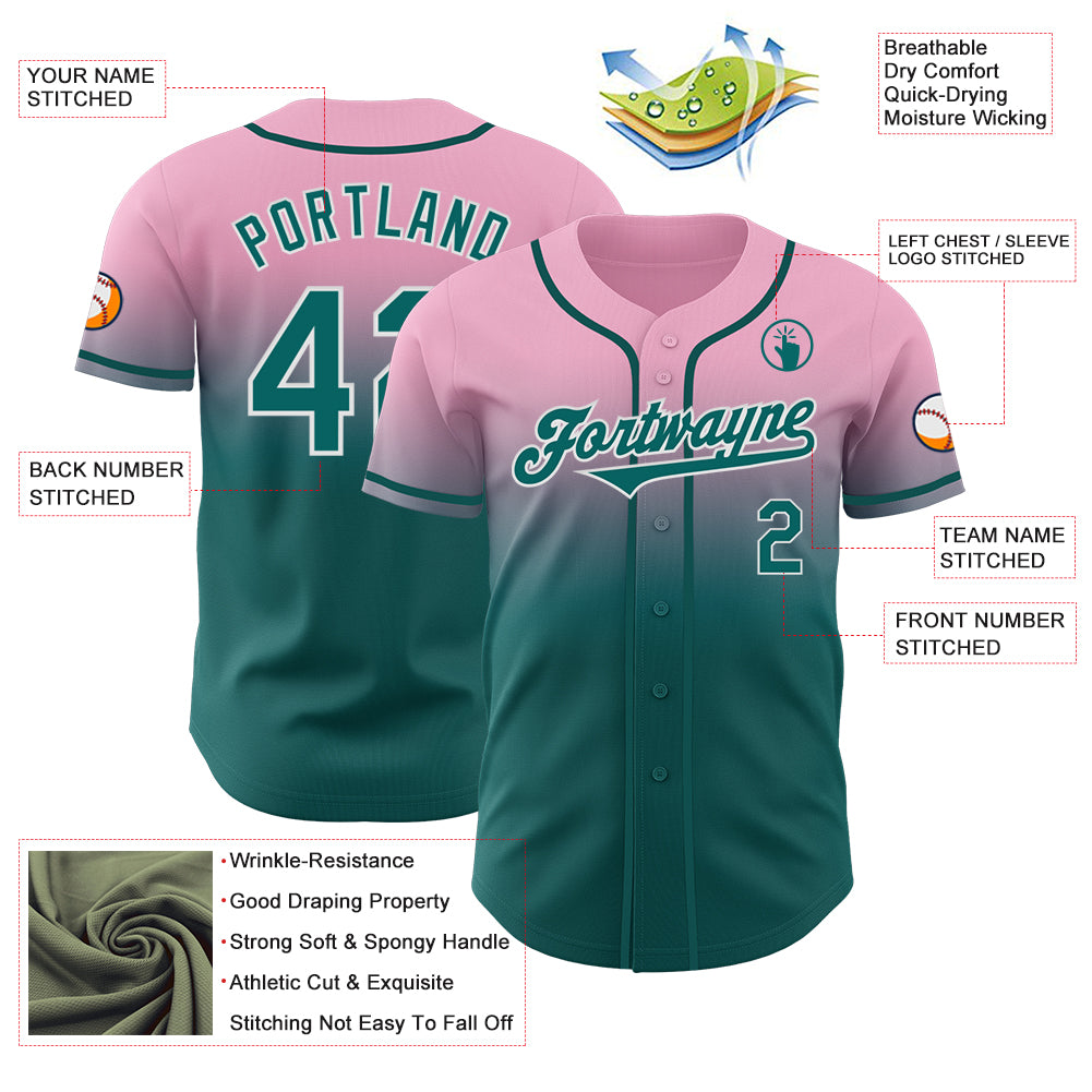Custom Light Pink Teal-White Authentic Fade Fashion Baseball Jersey