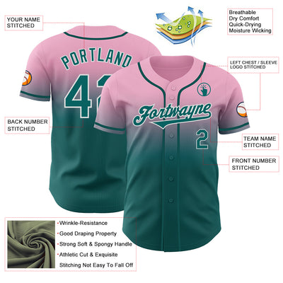 Custom Light Pink Teal-White Authentic Fade Fashion Baseball Jersey