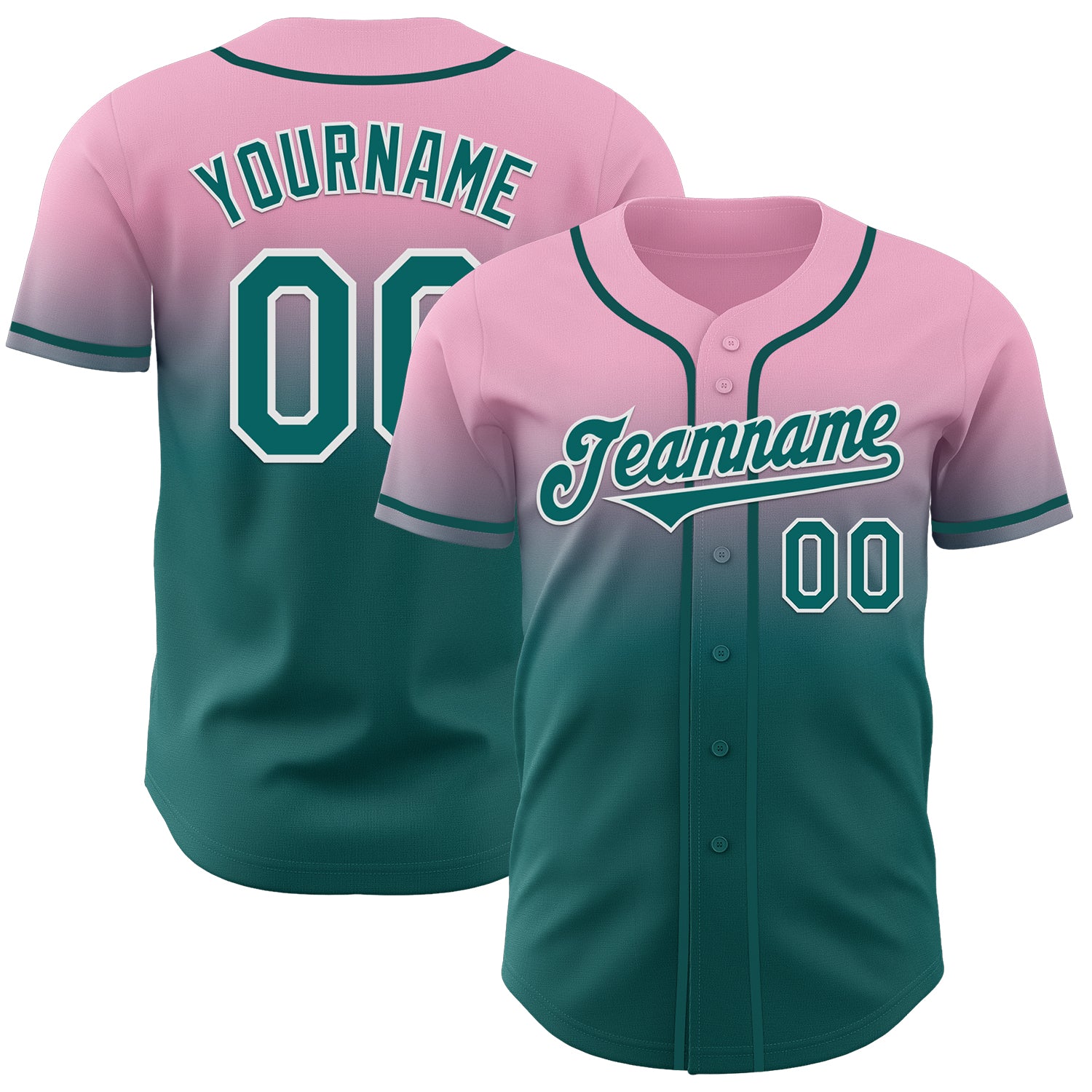 Custom Light Pink Teal-White Authentic Fade Fashion Baseball Jersey
