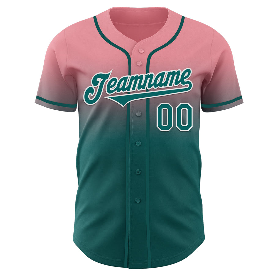 Custom Medium Pink Teal-White Authentic Fade Fashion Baseball Jersey