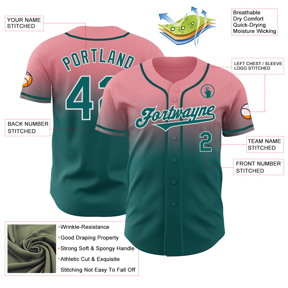 Custom Medium Pink Teal-White Authentic Fade Fashion Baseball Jersey