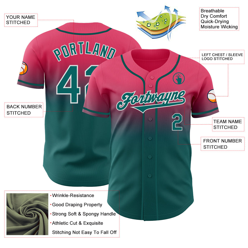 Custom Neon Pink Teal-White Authentic Fade Fashion Baseball Jersey