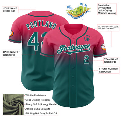 Custom Neon Pink Teal-White Authentic Fade Fashion Baseball Jersey